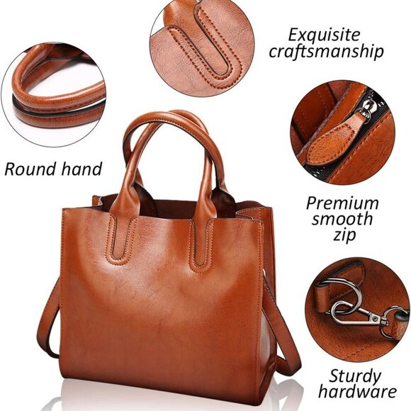 Elegant Brown Leather Tote Bag for Women: Versatile & Stylish Organizer - Picture 5 of 7
